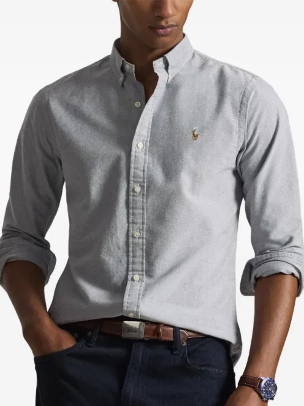 Ralph Lauren Classic Fit Oxford Button Down Shirt Gray XL Cotton